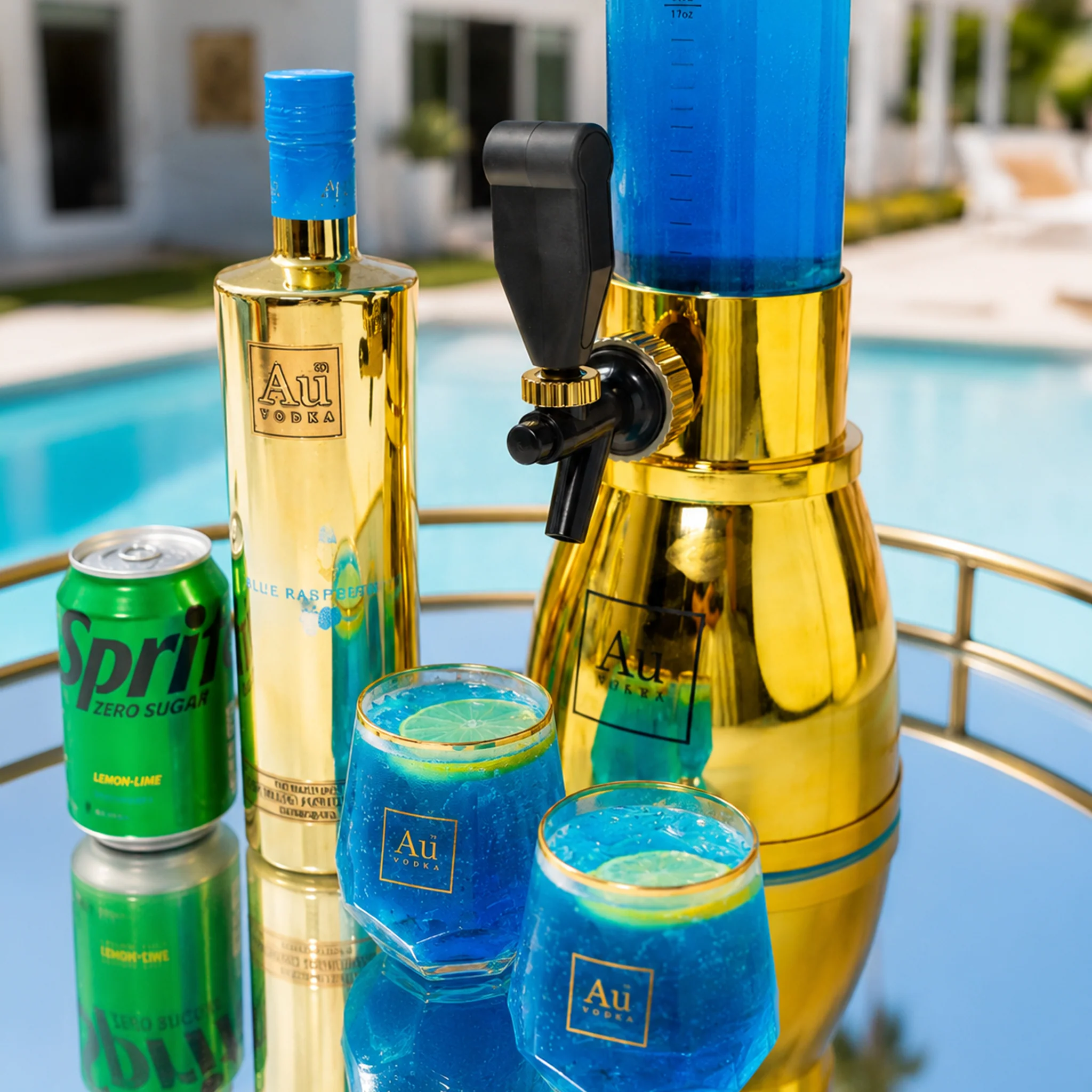 Au Vodka Bottle & Gold Beverage Tower - Image 2